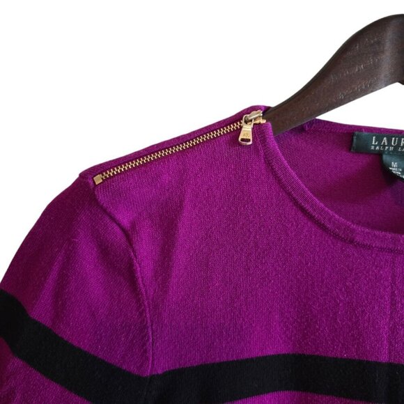 Ralph Lauren Purple Colorblock Zip Shoulder Long Sleeve Sweater Sz M - Picture 4 of 8